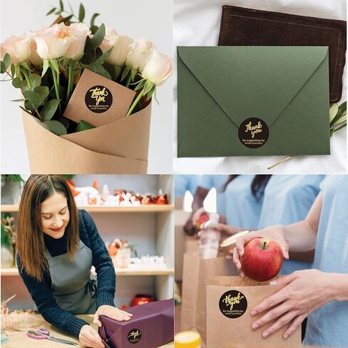 Thank You Stickers Small Business –500 PCS 4 Designs, 2" Inch, Durable, Self-Adhesive & Waterproof Black -Round Thank You Stickers Roll, Birthdays, Weddings, Packaging, Envelopes Seal, and Gift Wraps in Kuwait