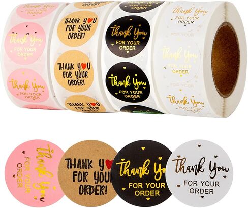 2000 قطعة من ملصقات شكرًا لك مقاس 1 بوصة، شكرًا لك على طلبك ملصقات لاصقة لتغليف الأظرف (4 لفات، كل لفة 500 قطعة) in Kuwait