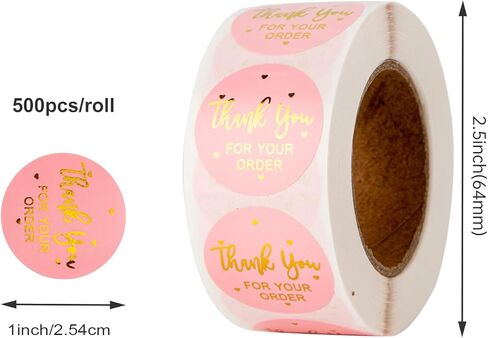 2000 قطعة من ملصقات شكرًا لك مقاس 1 بوصة، شكرًا لك على طلبك ملصقات لاصقة لتغليف الأظرف (4 لفات، كل لفة 500 قطعة) in Kuwait