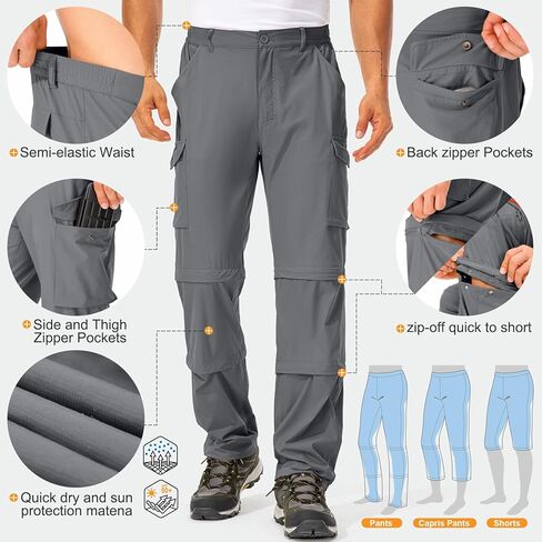 Mens Hiking Pants Convertible Quick-Dry-Stretch-Lightweight Zip-Off Outdoor Waterproof Safari Scouts Fishing Pants with deep Pockets,6077,Grey,36 in Saudi Arabia