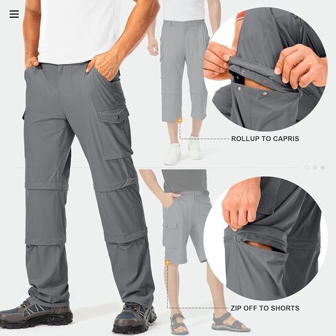 Mens Hiking Pants Convertible Quick-Dry-Stretch-Lightweight Zip-Off Outdoor Waterproof Safari Scouts Fishing Pants with deep Pockets,6077,Grey,36 in Saudi Arabia
