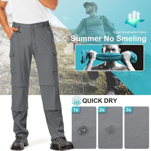 Mens Hiking Pants Convertible Quick-Dry-Stretch-Lightweight Zip-Off Outdoor Waterproof Safari Scouts Fishing Pants with deep Pockets,6077,Grey,36 in Saudi Arabia