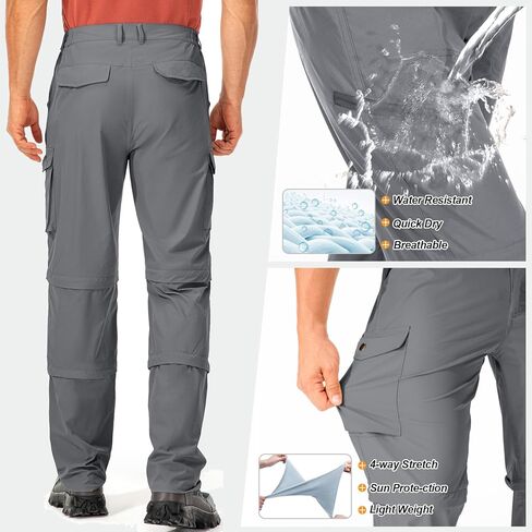 Mens Hiking Pants Convertible Quick-Dry-Stretch-Lightweight Zip-Off Outdoor Waterproof Safari Scouts Fishing Pants with deep Pockets,6077,Grey,36 in Saudi Arabia