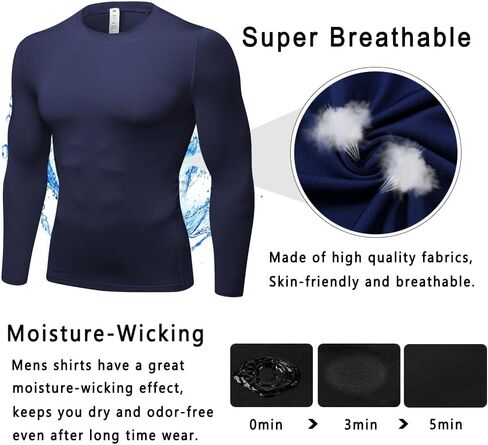 Men's Compression Shirts Long Sleeve Athletic T-Shirts Workout Running Tops Quick Dry Baselayer Undershirts for Football in Saudi Arabia