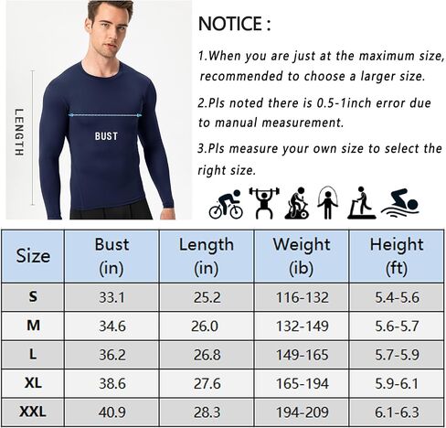 Men's Compression Shirts Long Sleeve Athletic T-Shirts Workout Running Tops Quick Dry Baselayer Undershirts for Football in Saudi Arabia