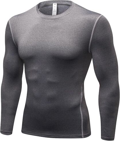 Men's Compression Shirts Long Sleeve Athletic T-Shirts Workout Running Tops Quick Dry Baselayer Undershirts for Football in Saudi Arabia