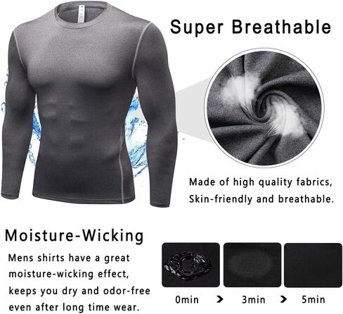 Men's Compression Shirts Long Sleeve Athletic T-Shirts Workout Running Tops Quick Dry Baselayer Undershirts for Football in Saudi Arabia