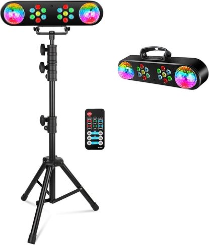 أضواء ديسكو دي جي مع حامل - مجموعة إضاءة بار حفلات المسرح مع كرة دوارة ملونة RGB LED Par Light نظام إضاءة للتحكم عن بعد يعمل بالصوت لحفلات الزفاف ونادي الحفلات in Kuwait
