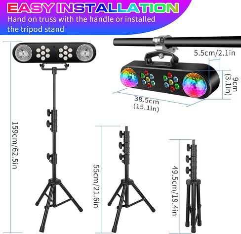 أضواء ديسكو دي جي مع حامل - مجموعة إضاءة بار حفلات المسرح مع كرة دوارة ملونة RGB LED Par Light نظام إضاءة للتحكم عن بعد يعمل بالصوت لحفلات الزفاف ونادي الحفلات in Kuwait