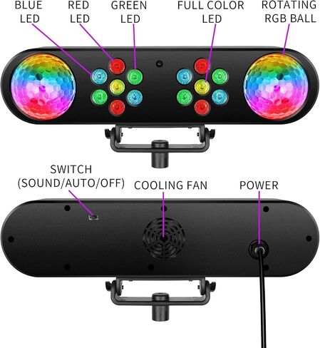 أضواء ديسكو دي جي مع حامل - مجموعة إضاءة بار حفلات المسرح مع كرة دوارة ملونة RGB LED Par Light نظام إضاءة للتحكم عن بعد يعمل بالصوت لحفلات الزفاف ونادي الحفلات in Kuwait