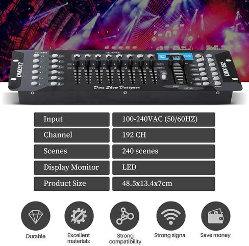 وحدة تحكم DMX 192 DMX 512 وحدة تحكم DJ Lights Controller Lighting Mixer Board DMX وحدة تحكم لأضواء DJ، عروض إضاءة الحفلات وحانات الديسكو وحانات النادي الليلي والرؤوس المتحركة in Kuwait