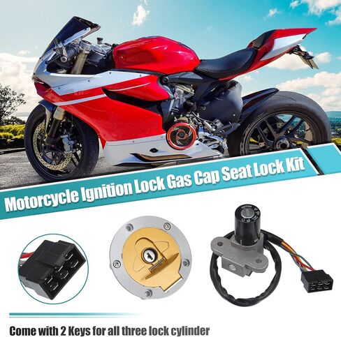 X AUTOHAUX 1 Set Motorcycle Ignition Switch Cylinder Fuel Gas Tank Cap Cover Lock Seat Lock w/ 2 Keys Motor Bike Ignition Cylinder Set in Saudi Arabia