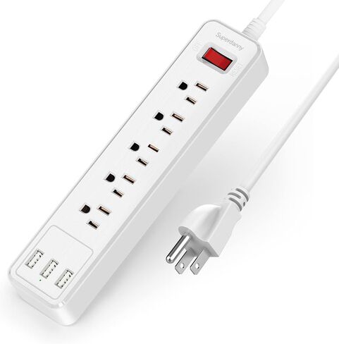 10Ft Extension Cord with Multiple Outlets, SUPERDANNY Flat Plug Surge Protector Power Strip 10 Ft Long Cord, 6 Outlets & 3 USB Ports, Charging Station for Home Office, College Dorm Room Essentials in Kuwait