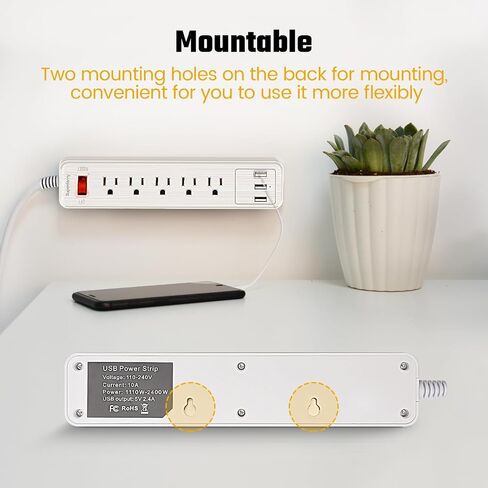 10Ft Extension Cord with Multiple Outlets, SUPERDANNY Flat Plug Surge Protector Power Strip 10 Ft Long Cord, 6 Outlets & 3 USB Ports, Charging Station for Home Office, College Dorm Room Essentials in Kuwait