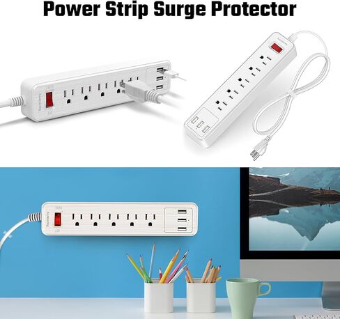 10Ft Extension Cord with Multiple Outlets, SUPERDANNY Flat Plug Surge Protector Power Strip 10 Ft Long Cord, 6 Outlets & 3 USB Ports, Charging Station for Home Office, College Dorm Room Essentials in Kuwait