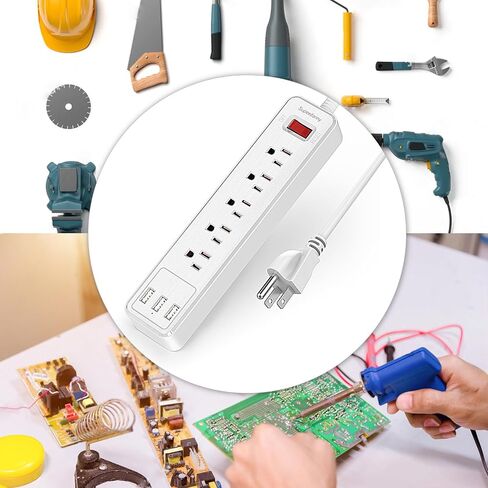 10Ft Extension Cord with Multiple Outlets, SUPERDANNY Flat Plug Surge Protector Power Strip 10 Ft Long Cord, 6 Outlets & 3 USB Ports, Charging Station for Home Office, College Dorm Room Essentials in Kuwait