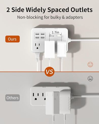 Power Strip with 6 AC Outlets and 4 USB-A Ports,Wall Mount 45° Angled Plug Charging Station with Power Switch, 3Ft Extension Cord for Cruise Ship, Dorm Room, Travel Essentials, White in Saudi Arabia