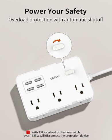Power Strip with 6 AC Outlets and 4 USB-A Ports,Wall Mount 45° Angled Plug Charging Station with Power Switch, 3Ft Extension Cord for Cruise Ship, Dorm Room, Travel Essentials, White in Saudi Arabia
