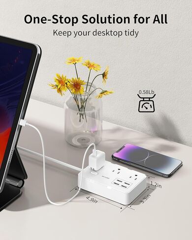 Power Strip with 6 AC Outlets and 4 USB-A Ports,Wall Mount 45° Angled Plug Charging Station with Power Switch, 3Ft Extension Cord for Cruise Ship, Dorm Room, Travel Essentials, White in Saudi Arabia