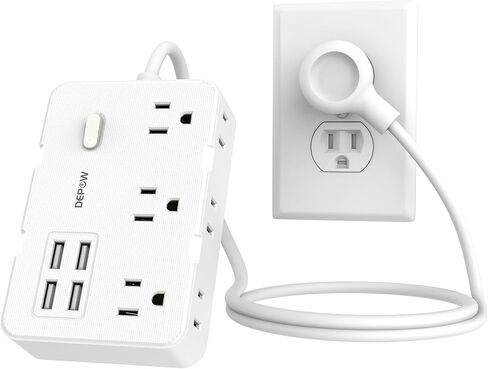 Power Strip with 6 AC Outlets and 4 USB-A Ports,Wall Mount 45° Angled Plug Charging Station with Power Switch, 3Ft Extension Cord for Cruise Ship, Dorm Room, Travel Essentials, White in Saudi Arabia