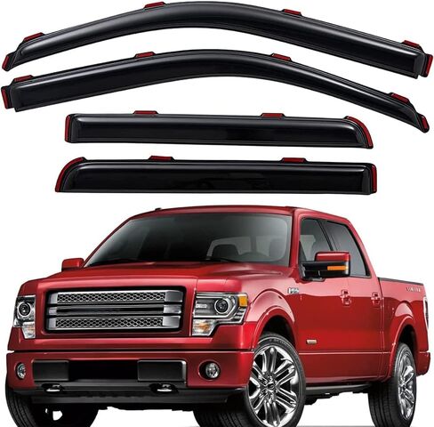 Lightronic WV194155 in-Channel Car Window Rain Guards Deflectors & Visors, Dark Smoke, 4-Pieces Set, Fits 2009-2014 Ford F-150 SuperCrew, 2010-2014 F-150 SVT Raptor SuperCrew in Saudi Arabia