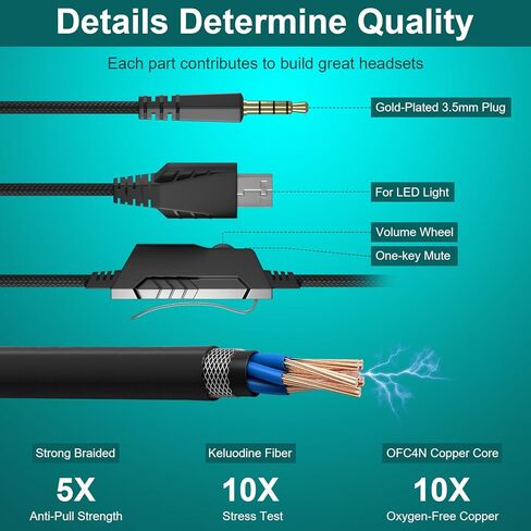 سماعة الألعاب 50 مم برامج تشغيل 7.1 صوت محيطي ستيريو وإلغاء الضوضاء ميكروفون 3.5 مم مقبس صوت وإضاءة LED بسبعة ألوان لأجهزة PS4 PC Xbox One PS5 Controller Laptop Mac Nintendo NES Games in Kuwait