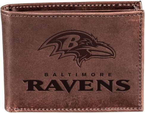 محفظة Team Sports America NFL Baltimore Ravens Brown Wallet | ثنائي الطي | شعار مختوم مرخص رسميًا | مصنوع من الجلد | منظم النقود والبطاقات | يتضمن صندوق الهدايا in Saudi Arabia
