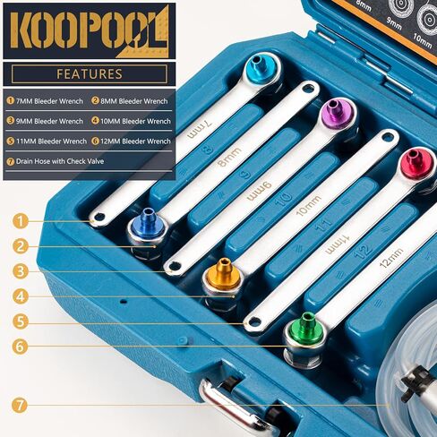 مجموعة مفاتيح نزيف الفرامل 7 قطع، 6 مفاتيح نزيف الفرامل (7/8/9/10/11/12 ملم) وخرطوم تصريف لأنظمة الفرامل والقابض الهيدروليكي in Kuwait