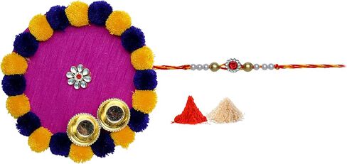 Rakhi Thali Plate Platter with Rakhi for Brother small Decorative Puja Pooja Thali with Rakhi Thread for Bhai Bhabhi Festival Raksha Bandhan Gift Set, Aarti Pooja Rituals & Gifting ( Size- 6") in Saudi Arabia