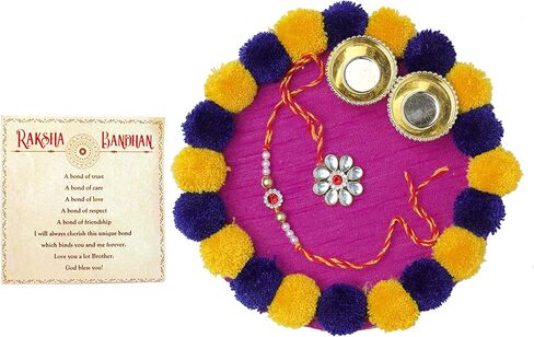 Rakhi Thali Plate Platter with Rakhi for Brother small Decorative Puja Pooja Thali with Rakhi Thread for Bhai Bhabhi Festival Raksha Bandhan Gift Set, Aarti Pooja Rituals & Gifting ( Size- 6") in Saudi Arabia