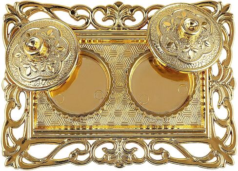 SATVIK 1 Pc Golden Decorative Designer Roli Chawal/Rice Holder, Kumkum Haldi Holder Rakhi Pooja Thali Indian Festival Diwali Pujan Mandir Tika Roli Plate Housewarming Gifts Items Pack in Saudi Arabia