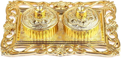 SATVIK 1 Pc Golden Decorative Designer Roli Chawal/Rice Holder, Kumkum Haldi Holder Rakhi Pooja Thali Indian Festival Diwali Pujan Mandir Tika Roli Plate Housewarming Gifts Items Pack in Saudi Arabia