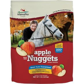 Manna Pro Bite-Size Nuggets for Horses - Pocket Sized Training Horse Treats - Apple Flavored Treats - Packs with Vitamins & Minerals- Great Taste Guaranteed - 4lbs