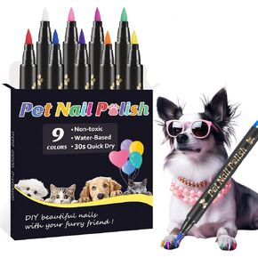 Dog Nail Polish Pens Quick Dry,12 Colors Safe Dog Nail Polish Set to DIY Pretty Nails, Ideal Gifts for Dogs Cats Light Dark Nails, Odorless, Non-Toxic, Water-Based Pet Nail Accessories Set