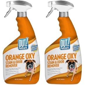 OUT! PetCare Complete Oxy Pet Stain and Odor Remover, Oxy Orange Cleaner Spray, Stain and Odor Eliminator, Pet Carpet Cleaner, Urine Remover and Odor Neutralizer, Safe, Effective, 32 fl oz