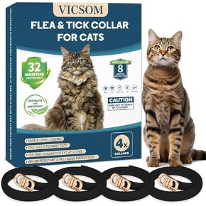 4 Pack Flea Collar for Cats, Cat Flea and Tick Collar 32 Months Cat Flea and Tick Treatment Collars, Waterproof Adjustable Cats Kitten Flea Collar, Tick and Flea Prevention Collar for Cat, Black