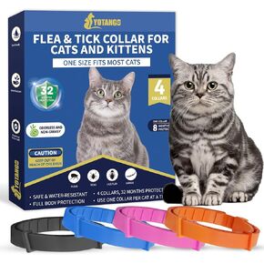4 Pack Flea Collar for Cats, 32 Months Flea and Tick Prevention for Cats, Waterproof Cat Flea Collar, Natural Cat Flea and Tick Treatment, Adjustable Flea and Tick Collar for Cats Kittens(Grey&Purple)