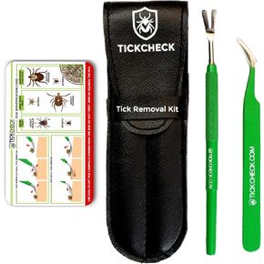 Premium Tick Remover Kit - Stainless Steel Tick Remover + Tweezers, Leather Case, and Free Pocket Tick Identification Card (1)