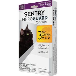 SENTRY Fiproguard for Cats, Flea and Tick Prevention for Cats (1.5 Pounds and Over), Includes 6 Month Supply of Topical Flea Treatments