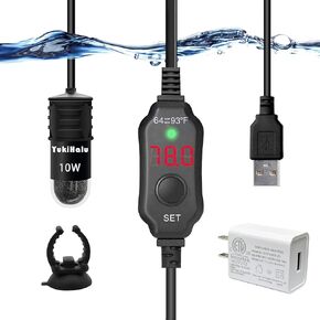 سخان Yukihalu USB مدفوع بحوض السمك ، وسخان أسماك ميني قابلة للتعديل 10 وات مع وحدة تحكم خارجي في درجة الحرارة ، وشاشة LED ، تستخدم لخزان 0.5-1 جالون (10W USB) in Kuwait