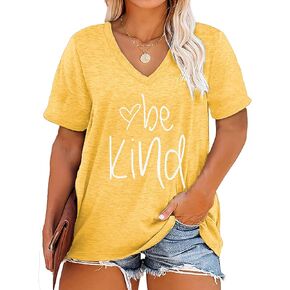 Plus Size Be Kind Shirts Womens V Neck Tshirt Graphic Tees Short Sleeve Summer Tops