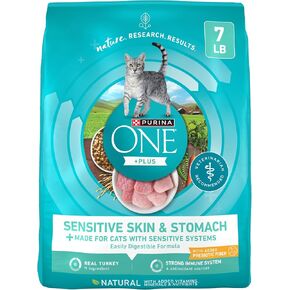 Purina ONE Sensitive Stomach, Sensitive Skin, Natural Dry Cat Food, +Plus Sensitive Skin and Stomach Formula - 7 lb. Bag