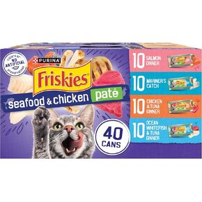 Purina Friskies Pate Wet Cat Food Variety Pack Seafood and Chicken Pate Favorites 40ct VP - (Pack of 40) 5.5 oz. Cans
