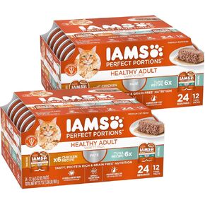 IAMS Perfect Portions Healthy Adult Wet Cat Food with Chicken and Tuna Recipe Variety Pack, Easy Peel Twin-Pack Trays, Pack of 24 (48 Total Servings)