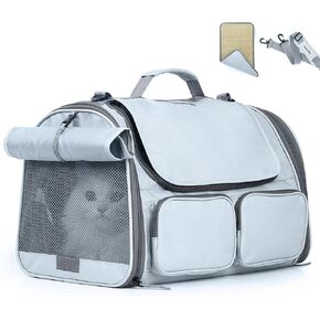 FUKUMARU Cat Carrier, 4 Mesh Windows Small Dog Carrier, 4 Storage Pockets Cat Travel Bag, Under 15 lb Airline Approved Pet Carrier, Rollable Cover for Nervous Cats, Pink