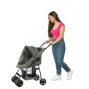 Pet Gear Happy Trails Lite Pet Stroller for Cats/Dogs, Zipper Entry, Easy Fold with Removable Liner, Safety Tether, Storage Basket, Pebble