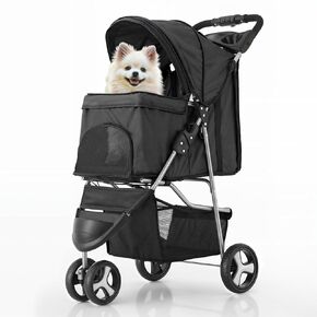 MoNiBloom 3 Wheels Pet Dog Cat Stroller for Small Medium Dogs Cats, Lightweight Foldable Jogger Stroller w/Storage Basket & Cup Holder, Leopard Print