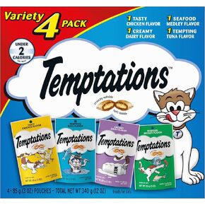 Temptations Classic Crunchy and Soft Cat Treats Feline Favorites Variety Pack, 3 oz., Pack of 4