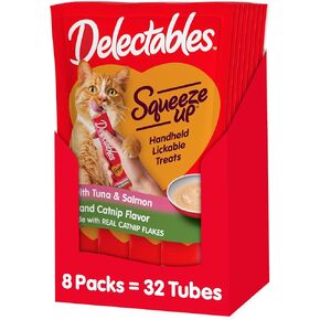 Delectables Squeeze Up Catnip Variety Pack, Creamy Squeezable Puree, Lickable Wet Cat Treats, Grain Free, No Added Fillers, No by-Products, No Added Preservatives, 0.5 Ounces Tube, 20 Tubes Total