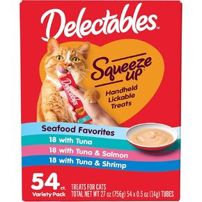 Delectables Squeeze Up Variety Pack, Creamy Squeezable Puree, Lickable Wet Cat Treats, Grain Free, No Added Fillers, No by-Products, No Added Preservatives, 0.5 Ounces Tube, 20 Tubes Total